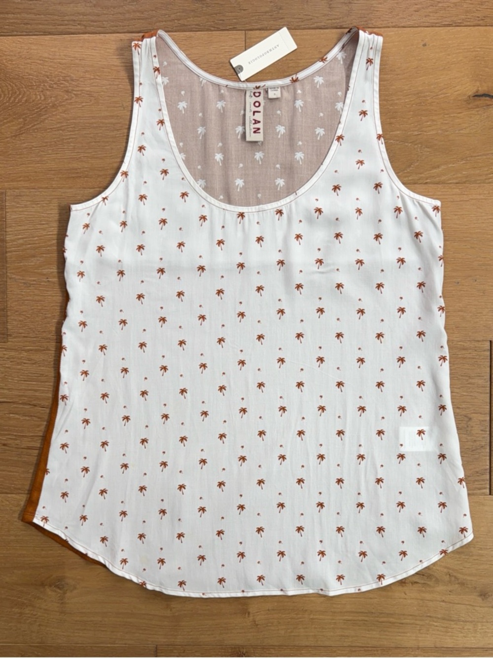 NWT Dolan for Anthropologie Palm Tree Print Tank Top — White/Rust Brown Small